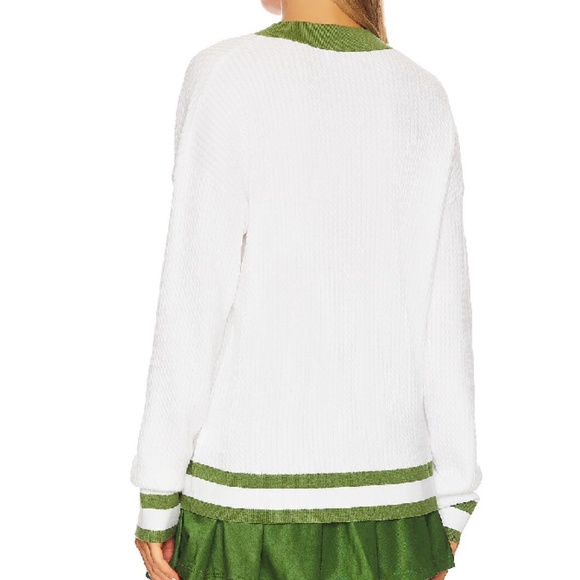 WEWOREWHAT Oversized Tennis Club Sweater In Green/White - Size XS/S - Picture 3 of 6